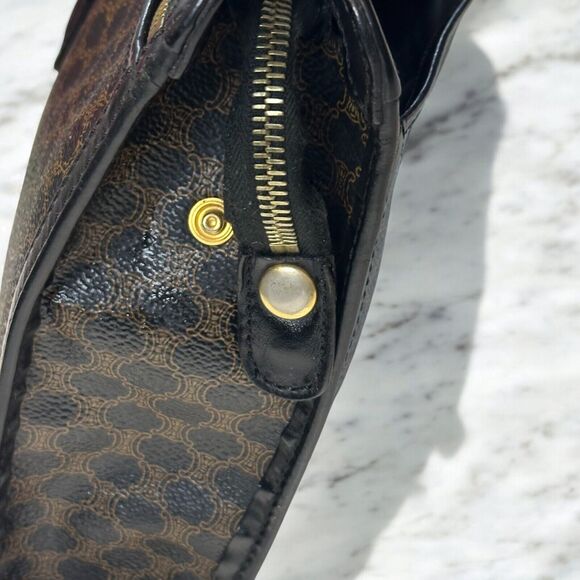 CELINE Macadam Clutch Handbag Black Brown Triomphe Leather Unisex Vintage 90s - Picture 8 of 16